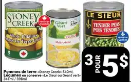 Pasquier Pommes de terre Stoney Creek 540ml. Légumes en conserve Le Sieur ou Géant vert offer