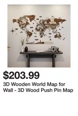 Wayfair 3D Wooden World Map for Wall - 3D Wood Push Pin Map offer