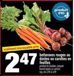Super C betteraves rouges ou dorées ou carottes en feuilles offer