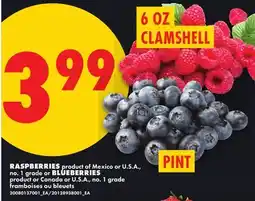 No Frills RASPBERRIES, 6 OZ CLAMSHELL or BLUEBERRIES, PINT offer