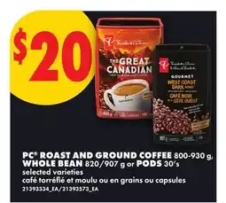 No Frills PC ROAST AND GROUND COFFEE, 800-930 G, WHOLE BEAN, 820/907 G OR PODS, 30'S offer