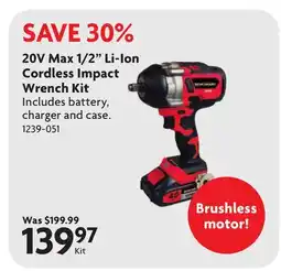 Home Hardware 20V Max 1/2 Li-Ion Cordless Impact Wrench Kit offer