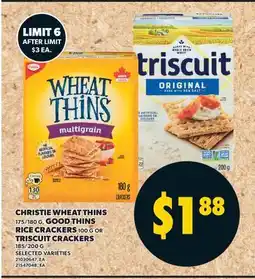 Valu-mart CHRISTIE WHEAT THINS, 175/180 G, RICE THINS, 100 G OR TRISCUIT CRACKERS, 185/200 G offer