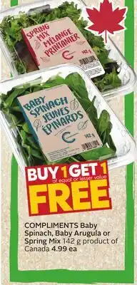 Sobeys COMPLIMENTS Baby Spinach, Baby Arugula or Spring Mix offer