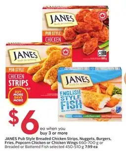 Sobeys Pub Style Breaded Chicken Strips, Nuggets, Burgers, Fries, Popcorn Chicken or Chicken Wings offer