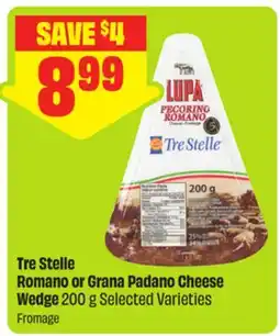 FreshCo Tre Stelle Romano or Grana Padano Cheese Wedge 200 g Selected Varieties offer