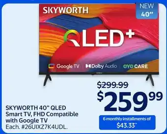 Walmart SKYWORTH 40 QLED Smart TV, FHD Compatible with Google TV offer