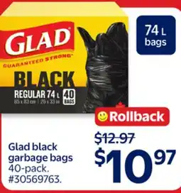 Walmart Glad black garbage bags offer
