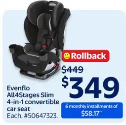 Walmart Evenflo All4Stages Slim 4-in-1 convertible car seat offer