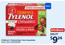 Walmart Children's Tylenol Dye Free Chewables offer