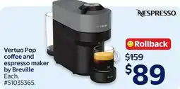 Walmart Nespresso Vertuo Pop coffee and espresso maker by Breville offer