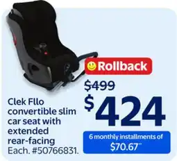 Walmart Clek Fllo convertible slim car seat with extended rear-facing offer