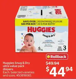 Walmart Huggies Snug & Dry ultra value pack diapers offer