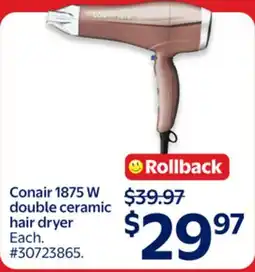 Walmart Conair 1875 W double ceramic hair dryer offer