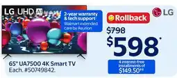 Walmart 65 UA7500 4K Smart TV offer