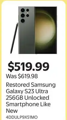 Walmart Restored Samsung Galaxy S23 Ultra 256GB Unlocked Smartphone Like New offer
