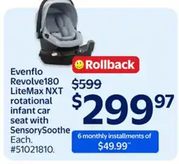 Walmart Evenflo Revolve180 LiteMax NXT rotational infant car seat with SensorySoothe offer