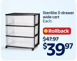Walmart Sterilite 3-drawer wide cart offer