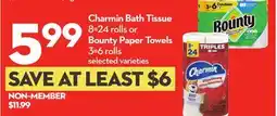 Longo's Charmin Bath Tissue 8-24 rolls or Bounty Paper Towels 3-6 rolls offer