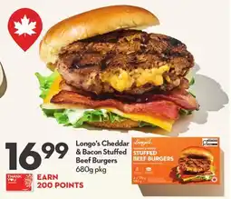 Longo's Cheddar & Bacon Stuffed Beef Burgers offer