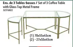 Sushi Shop Set of 3 Coffee Table with Glass Top Metal Frame offer
