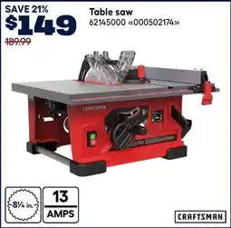 RONA Craftsman Table saw offer