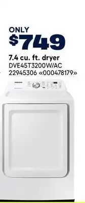 RONA SAMSUNG 7.4 cu. ft. dryer offer