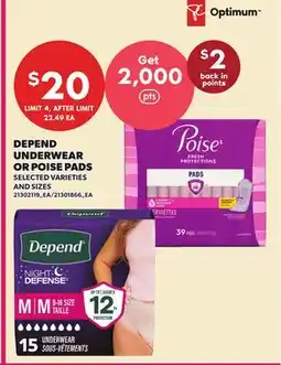 Loblaws DEPEND UNDERWEAR OR POISE PADS offer