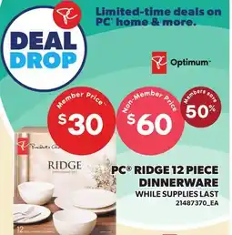 Loblaws PC RIDGE 12 PIECE DINNERWARE offer