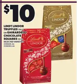 Loblaws LINDT LINDOR TRUFFLES, 150 G OR GHIRARDELLI CHOCOLATE SQUARES, 151 G offer