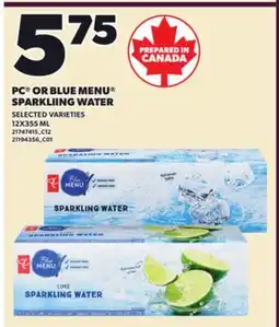 Loblaws PC OR BLUE MENU SPARKLING WATER offer