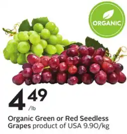 Sobeys Organic Green or Red Seedless Grapes offer