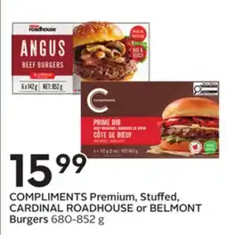 Sobeys COMPLIMENTS Premium, Stuffed, CARDINAL ROADHOUSE or BELMONT Burgers offer