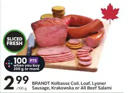 Sobeys Kolbassa Coil, Loaf, Lyoner Sausage, Krakowska or All Beef Salami offer