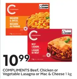 Sobeys COMPLIMENTS Beef, Chicken or Vegetable Lasagna or Mac & Cheese offer