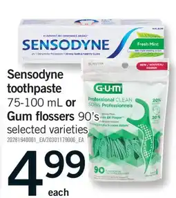 Fortinos SENSODYNE TOOTHPASTE 75-100 ML OR GUM FLOSSERS 90'S offer