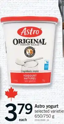 Fortinos ASTRO YOGURT, 650/750 G offer
