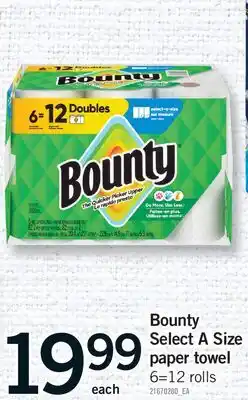 Fortinos BOUNTY SELECT A SIZE PAPER TOWEL, 6=12 ROLLS offer