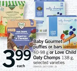 Fortinos BABY GOURMET PUFFS OR BARS, 40-98 G OR LOVE CHILD OATY CHOMPS, 138 G offer