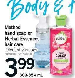 Fortinos METHOD HAND SOAP OR HERBAL ESSENCES HAIR CARE offer
