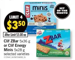 Fortinos CLIF ZBAR, 5X36 G OR CLIF ENERGY MINIS, 5X28 G offer