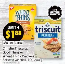 Fortinos CHRISTIE TRISCUITS, GOOD THINS OR WHEAT THINS CRACKERS offer