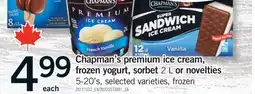 Fortinos CHAPMAN'S PREMIUM ICE CREAM, FROZEN YOGURT, SORBET, 2 L OR NOVELTIES, 5-20'S offer