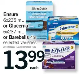 Fortinos ENSURE, 6X235 ML OR GLUCERNA, 6X237 ML OR BAREBELLS, 4'S offer