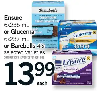Fortinos ENSURE, 6X235 ML OR GLUCERNA, 6X237 ML OR BAREBELLS, 4'S offer