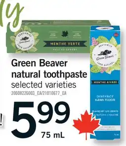 Fortinos GREEN BEAVER NATURAL TOOTHPASTE offer