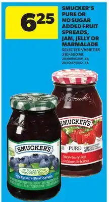Real Canadian Superstore SMUCKER'S PURE OR NO SUGAR ADDED FRUIT SPREADS, JAM, JELLY OR MARMALADE, 310/500 ML offer