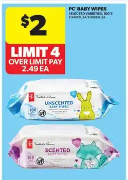 Real Canadian Superstore PC BABY WIPES, 100'S offer