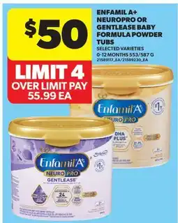 Real Canadian Superstore ENFAMIL A+ NEUROPRO OR GENTLEASE BABY FORMULA POWDER TUBS, 0-12 MONTHS, 553/587 G offer