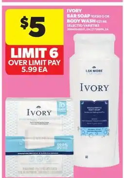 Real Canadian Superstore IVORY BAR SOAP, 10X90 G OR BODY WASH, 621 ML offer